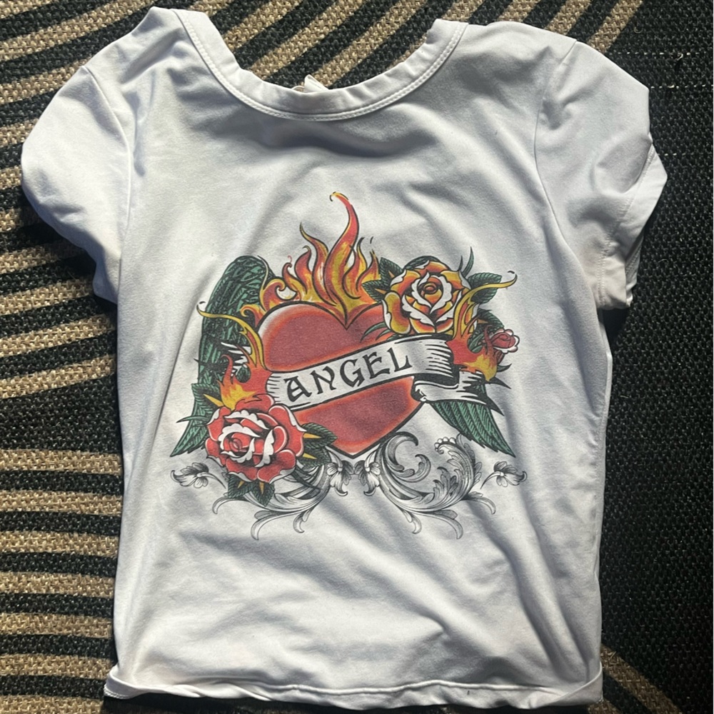 Charlotte Russe White Angel Graphic Crop Top
